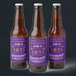Personalize 50th Birthday Born 1971 Vintage Purple Beer Bottle Label<br><div class="desc">A personalized classic beer bottle label design for that birthday celebration for somebody born in 1971 and turning 50. Add the name to this vintage retro style purple, white and gold design for a custom 50 birthday gift. Easily edit the name and year with the template provided. A wonderful custom...</div>