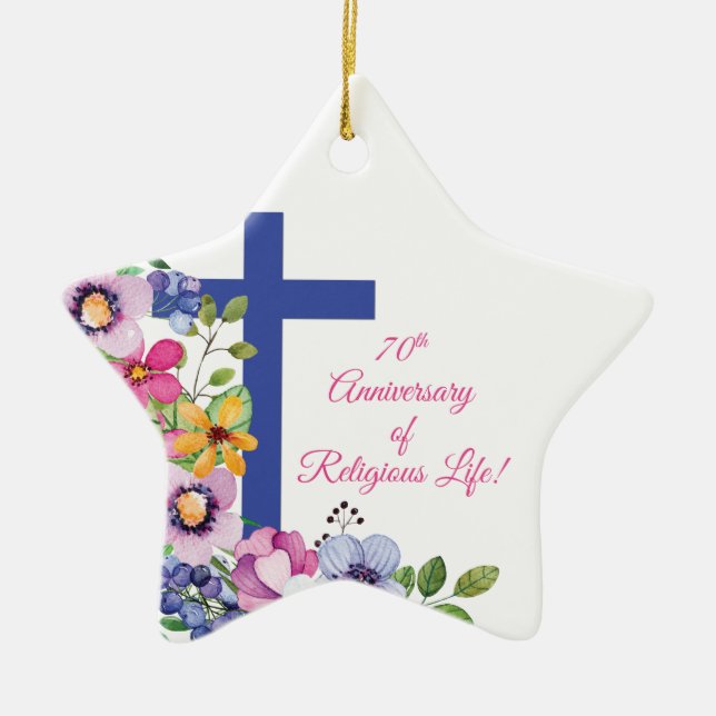 Personalize, 70th Anniversary Nun Religious Life Ceramic Tree Decoration (Front)