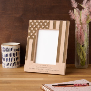 Personalize   American Flag Military Retirement Etched Frames