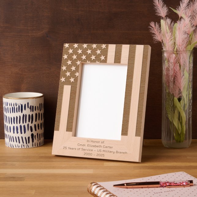 Personalize | American Flag Military Retirement Etched Frames (Left)