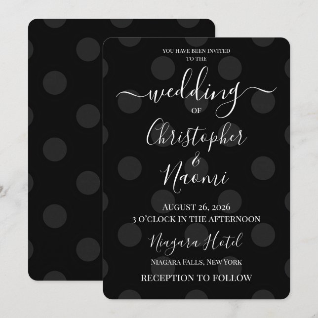 PERSONALIZE: Black & Grey Retro Polkadots Invitation (Front/Back)