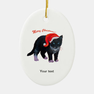 Personalize Black Kitten Merry Christmas Ceramic Tree Decoration
