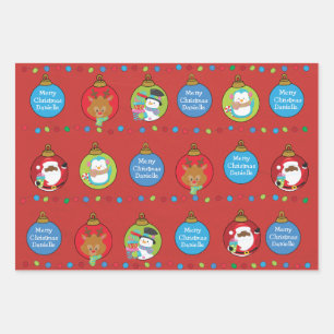 Personalize  Black Santa and Friends Wrapping Paper Sheet