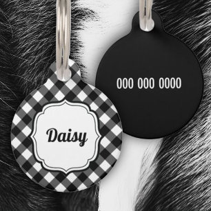 Personalize Black & White Gingham Check Pet ID Tag