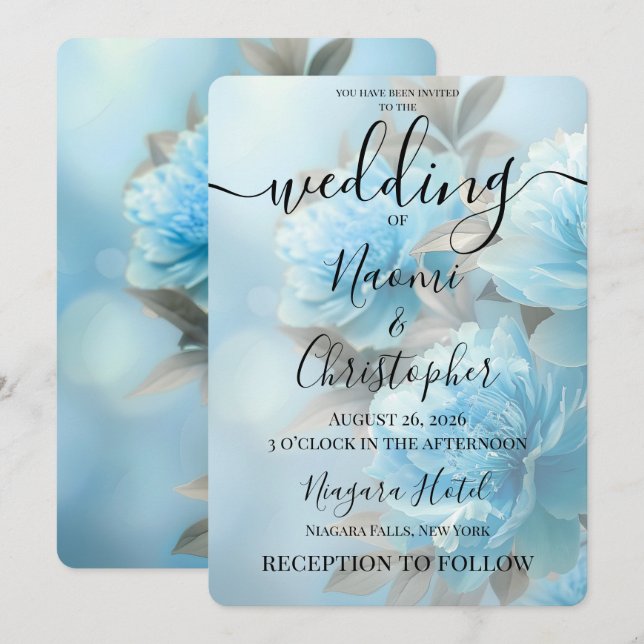 PERSONALIZE: Blue Flowers Wedding Invitation (Front/Back)