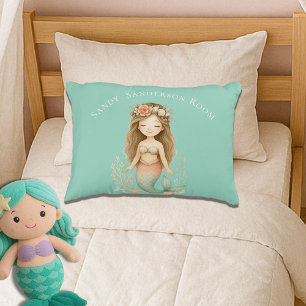 Personalize Boho Girl Mermaid light Blue Round   Decorative Cushion
