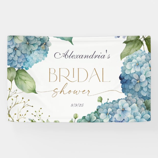 Personalize Bridal Shower Blue Hydrangeas Banner (Horizontal)