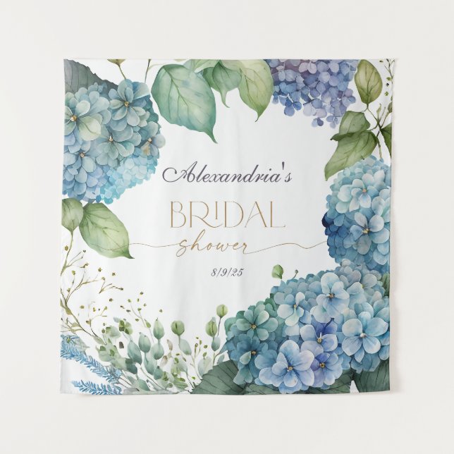 Personalize Bridal Shower Blue Hydrangeas Tapestry (Front)