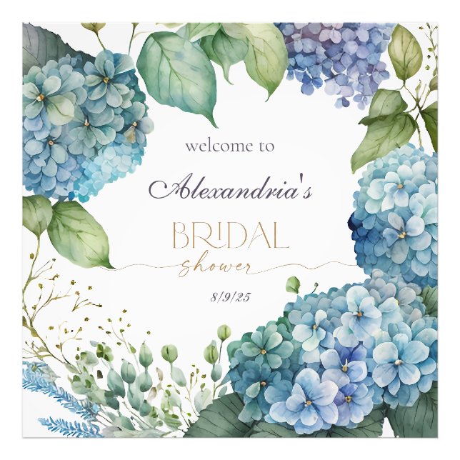 Personalize Bridal Shower Blue Hydrangeas Welcome Photo Print (Front)