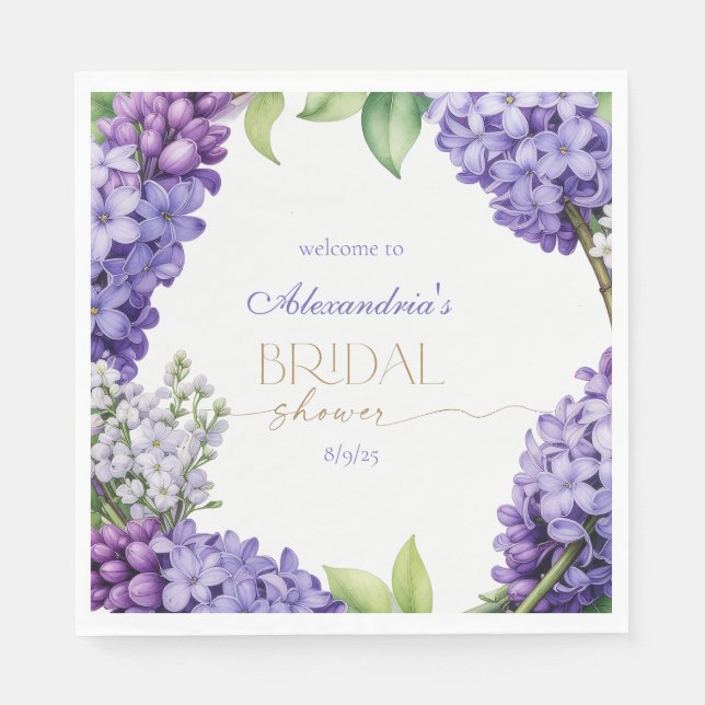 Personalize Bridal Shower Lavender Hydrangeas Napkin (Front)