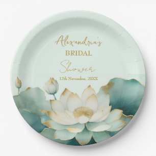 Personalize Bridal Shower Lotus gold Paper Plate