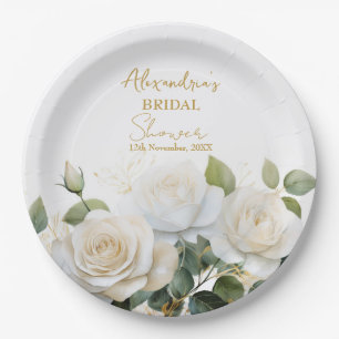Personalize Bridal Shower White Roses Paper Plate