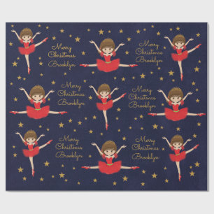 Personalize Brunette Christmas Ballerina Wrapping Paper