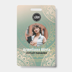Personalize Business Logo   Elegant Green Yoga ID Badge