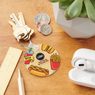 Personalize Business Logo   Hamburger Hotdog Theme Key Ring