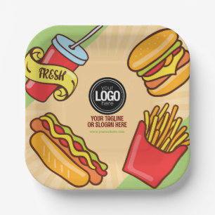 Personalize Business Logo   Hamburger Hotdog Theme Paper Plate