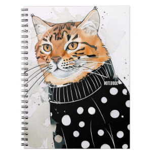 PERSONALIZE: Cat in Black Polkadot Sweater Notebook