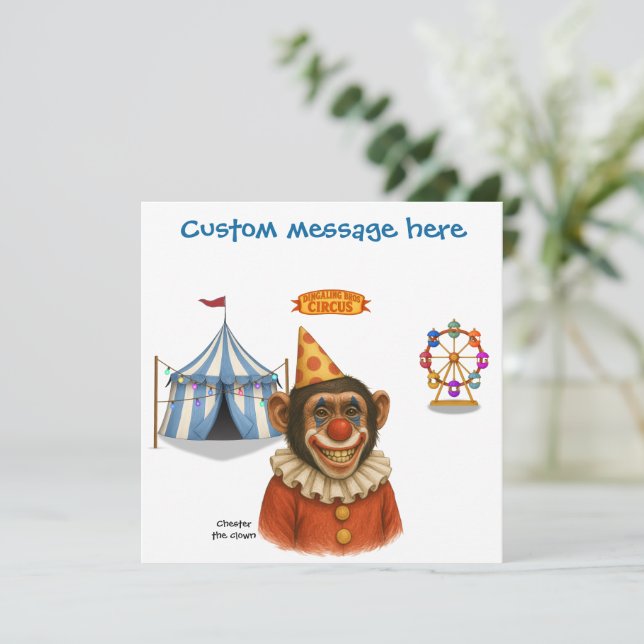 Personalize: Chester the chimp clown Card (Standing Front)