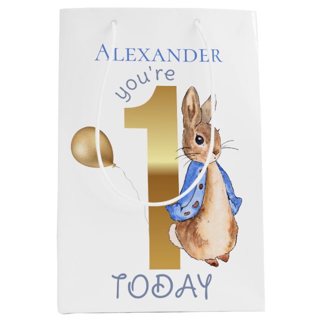 Personalize Child's Name Peter 1st Birthday Medium Gift Bag (Front)
