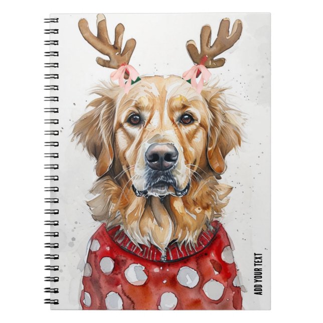 PERSONALIZE: Christmas Dog with Antlers Notebook (Front)