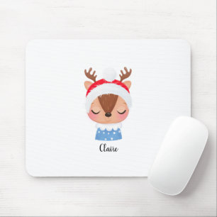 Personalize Christmas Sleeping Reindeer Face Mouse Pad