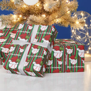 Personalize Christmas Sport Baseball Stripes Wrapping Paper