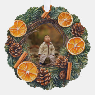 Personalize Christmas with wreath photo Tree Decoration Card