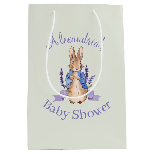 Personalize Classic Bunny Rabbit Baby shower Medium Gift Bag (Front)