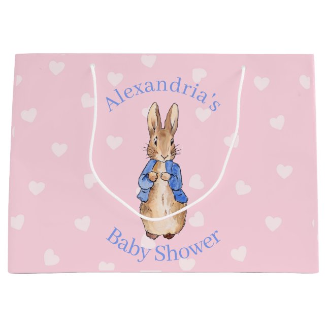 Personalize Classic rabbit baby shower Large Gift Bag (Front)