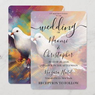 PERSONALIZE: Colourful White Dove Flying Wedding Invitation