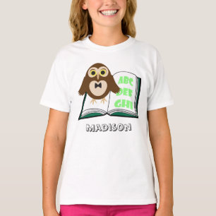 Personalize Cool Cute owl with Alphabet book T-Shirt