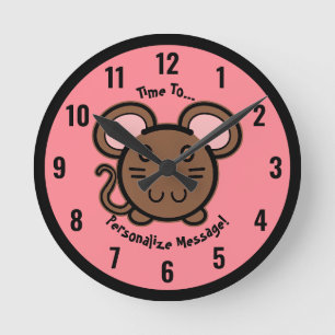 PERSONALIZE Cute Brown Mousie Round Clock