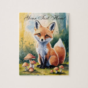 Personalize Cute Fox in Mushroom Forest Jigsaw Puzzle