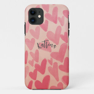 Personalize Cute Pink Scattered Hearts  Case-Mate iPhone Case