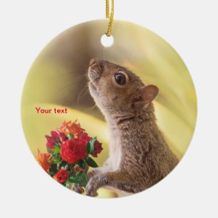 Personalize cute Squirrel animal with roses  Ceramic Tree Decoration
