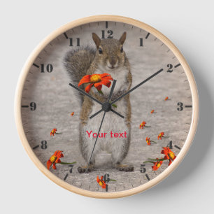 Personalize cute squirrel with flowers clock
