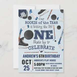 Personalize Digital Hockey 1st Birthday Party Invitation