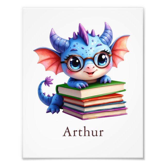 Personalize Dragon Art Print Custom Name Kids Room (Front)