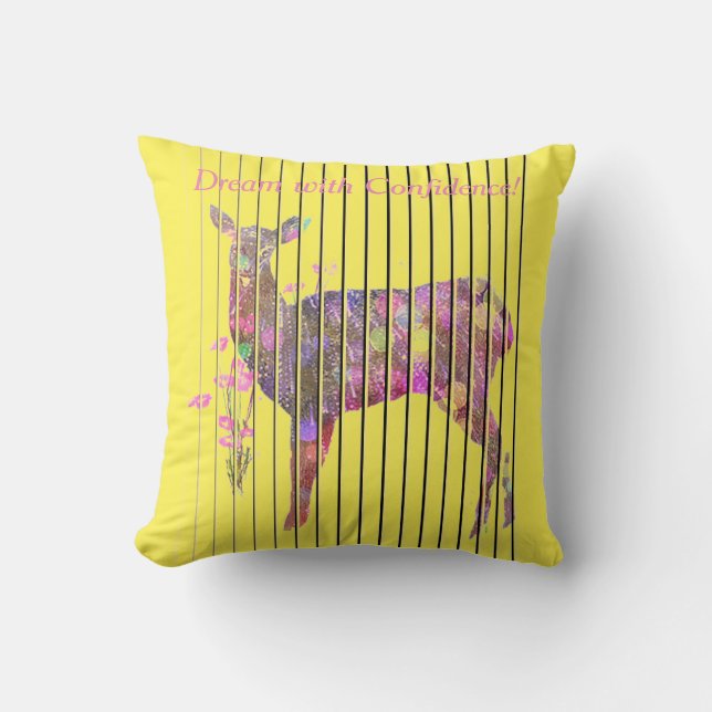 Personalize Dream with Deer, Flowers  Throw Pillow (Front)