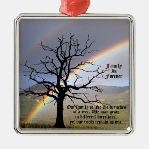 PERSONALIZE FAMILY IS FOREVER QUOTE METAL TREE DECORATION