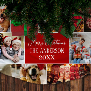 Personalize Family Photo Name Merry Christmas Brushed Polyester Tree Skirt