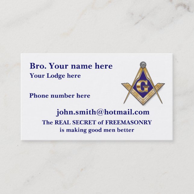 PERSONALIZE FATHER'S DAY MASONIC BUSINESS CARD (Front)