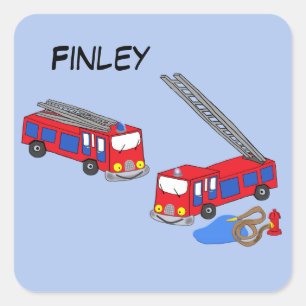 Personalize Fireman’s Red Fire Trucks Square Sticker
