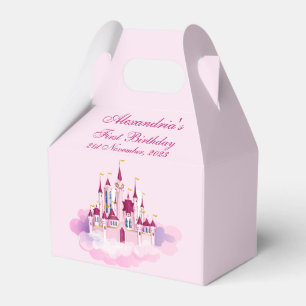 Personalize First Birthday Child Name Pink Castle Favour Box