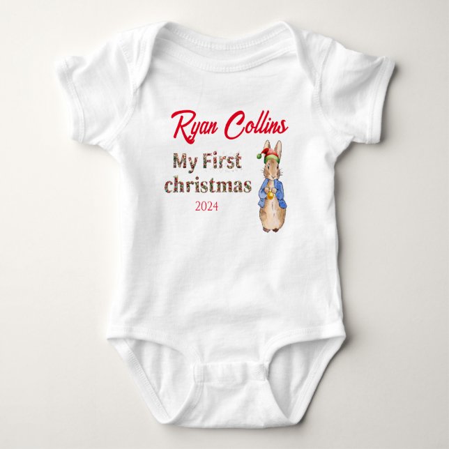 Personalize First Christmas Peter the rabbit Baby Bodysuit (Front)