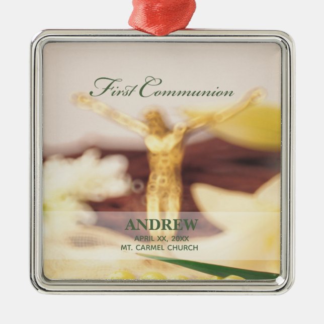 Personalize, First Communion Congratulations Metal Tree Decoration (Front)