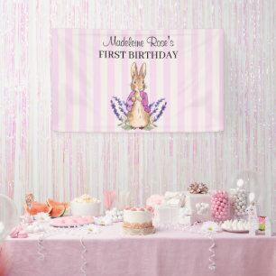 Personalize Flopsy in pink 1st Birthday banner