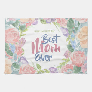 Personalize Floral Watercolor Mother's Day Tea Towel