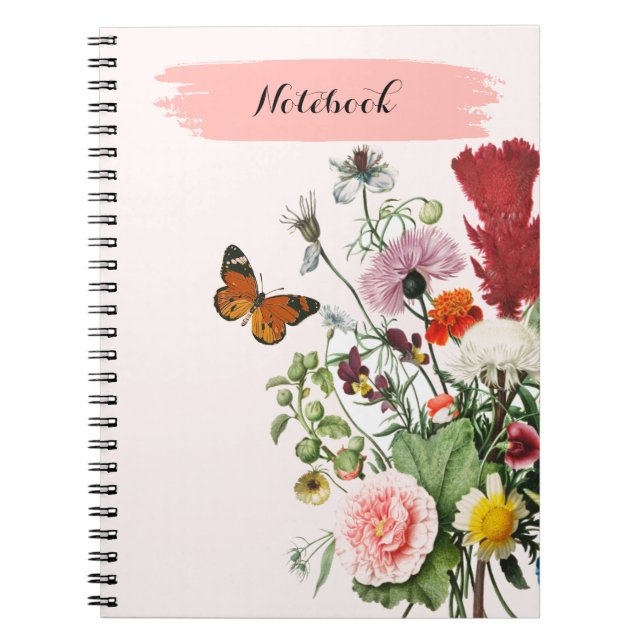 PERSONALIZE: Flowers + Butterfly | Notebook (Front)
