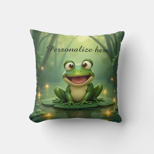 Personalize Frog Lilly Pad Pillow (Front)